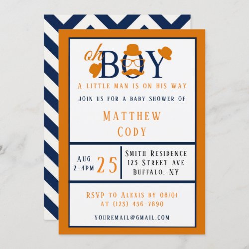 Oh Boy Orange and Blue Baby Shower  Invitation