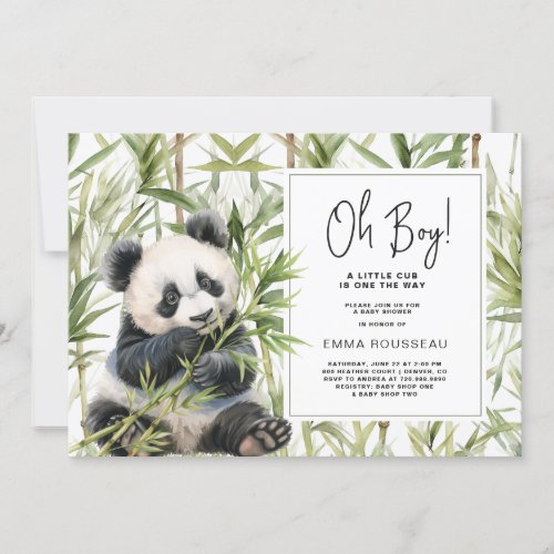 Oh Boy Panda Bear Bamboo Boy Baby Shower Invitation