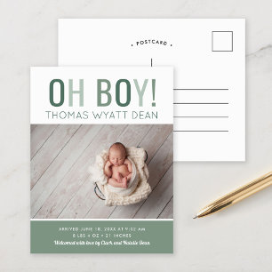 Oh Boy Photo Birth Announcement Postcard