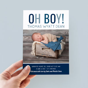 Oh Boy Photo Birth Announcement Postcard