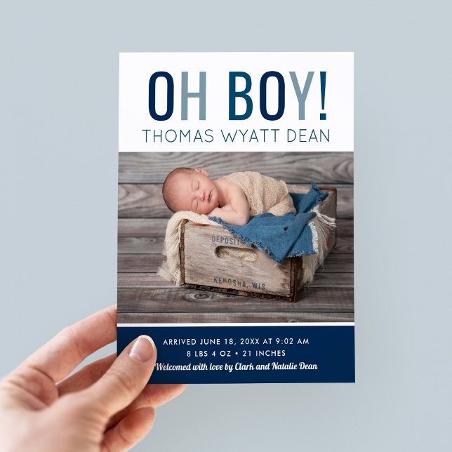 Oh Boy Photo Birth Announcement Postcard (Creator Uploaded)