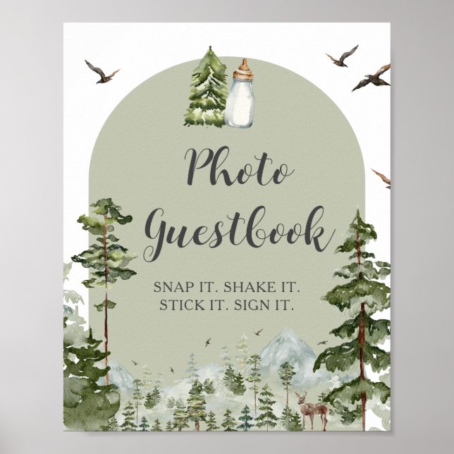 Oh Boy Pine Forest Baby Shower Photo Guestbook (Front)