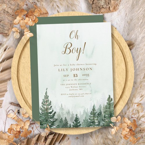 Oh Boy Pine Tree Forest Baby Shower Invitation