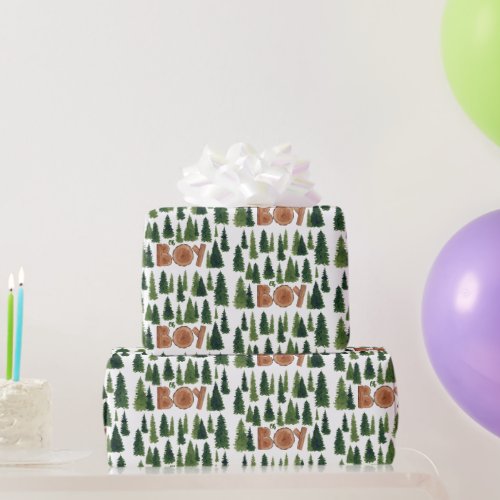 Oh Boy Pine Trees Woodland Baby Shower  Wrapping Paper