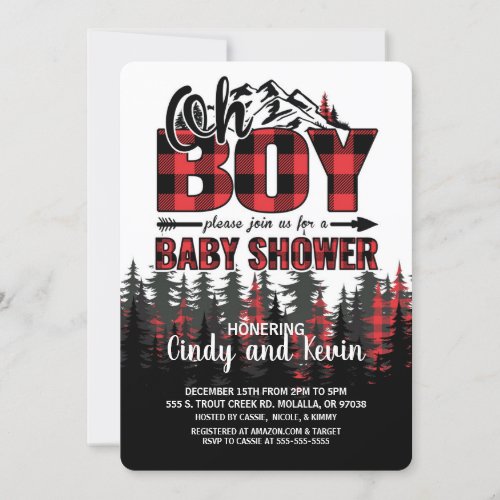 Oh Boy Plaid Lumberjack Baby Shower Invitation