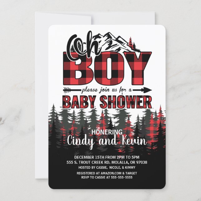 Oh Boy Plaid Lumberjack Baby Shower Invitation (Front)