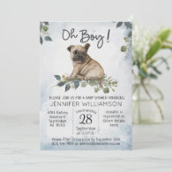 Oh Boy! Pug Puppy Modern Watercolor Baby Shower Invitation