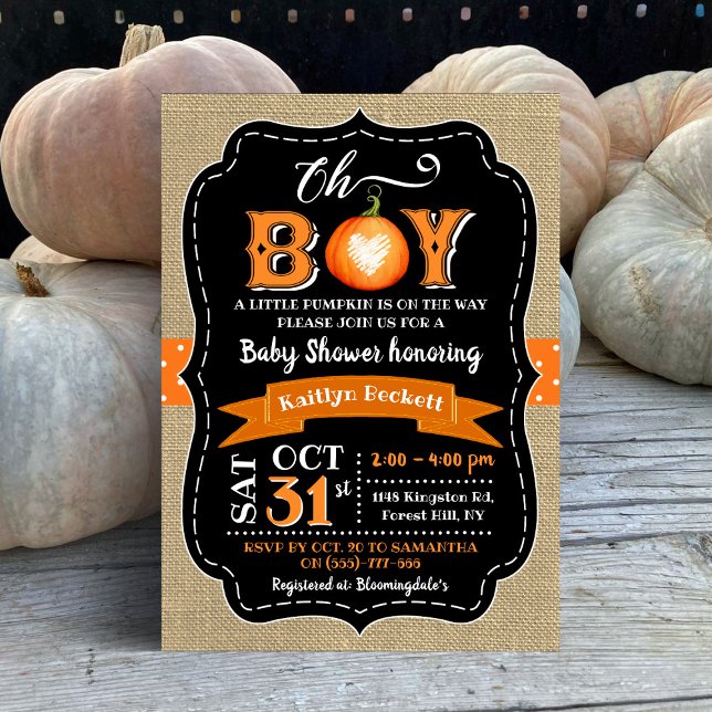 "Oh Boy" Pumpkin Baby Shower Invitation (Creator Uploaded)
