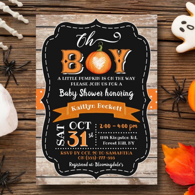 "Oh Boy" Pumpkin Baby Shower Invitation