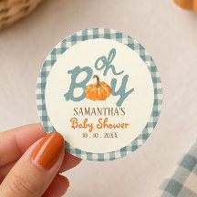 Oh boy pumpkin blue gingham baby shower