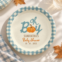 Oh boy pumpkin blue gingham baby shower