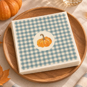 Oh boy pumpkin blue gingham vintage baby shower napkins