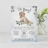 Oh Boy! Puppy Modern Watercolor Baby Shower Invitation (Standing Front)