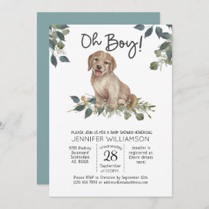 Oh Boy! Puppy Modern Watercolor Dog Baby Shower Invitation