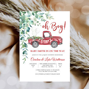 Oh Boy Red Truck Baby Shower Invitation