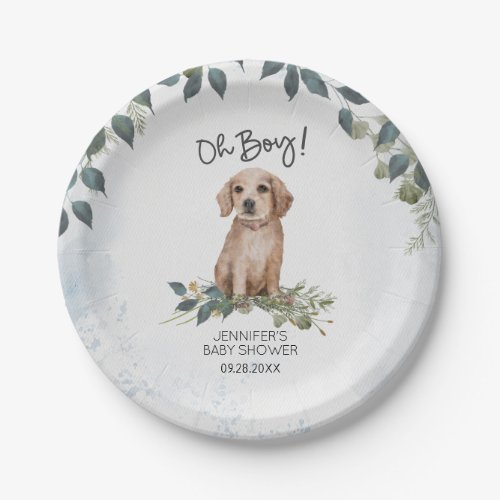 Oh Boy Retriever Puppy Dog Custom Baby Shower Paper Plates