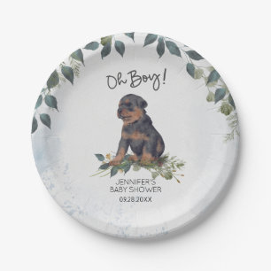 Oh Boy! Rottweiler Puppy Dog Custom Baby Shower Paper Plates