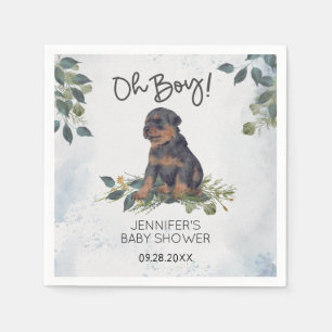 Oh Boy! Rottweiler Puppy Watercolor Baby Shower Napkins