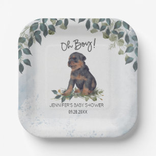 Oh Boy! Rottweiler Watercolor Dog Custom Paper Plates