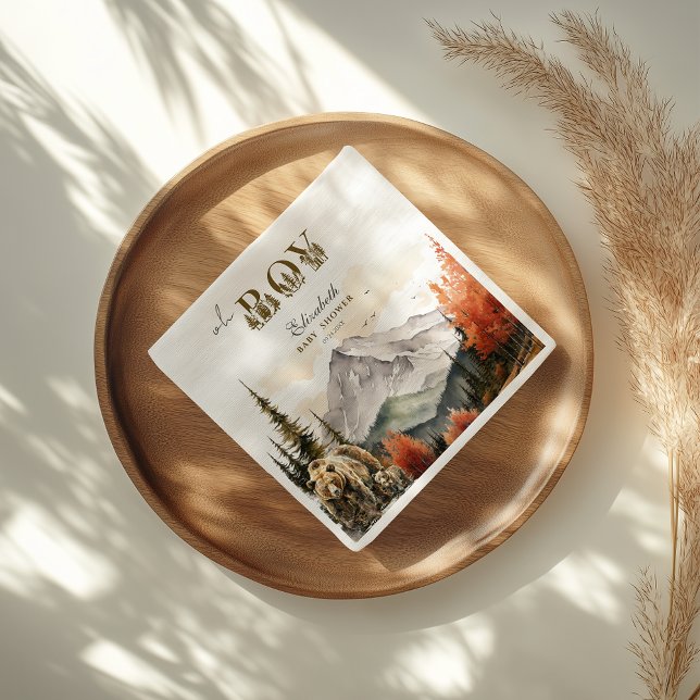 Oh Boy Rustic Autumn Woodland Bear  Baby Shower Napkins (Creator Uploaded)