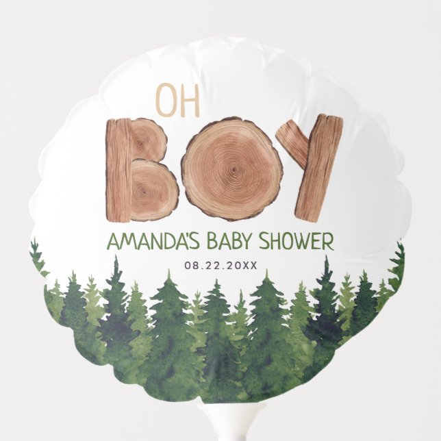 Oh Boy -  Rustic Boy Woodland Baby Shower  Balloon (Front)