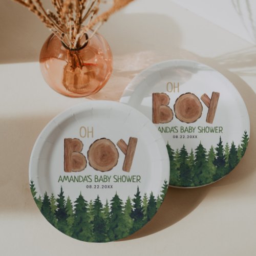Oh Boy _  Rustic Boy Woodland Baby Shower  Paper Plates