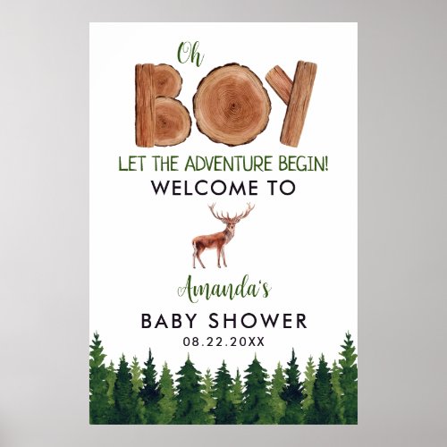 Oh Boy _ Rustic Boy Woodland Baby Shower Welcome Poster