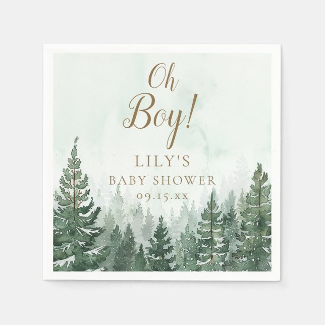 Oh Boy Rustic Pine Tree Forest Baby Shower Napkins (Front)