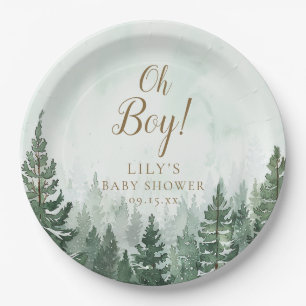 Oh Boy Rustic Pine Tree Forest Baby Shower Paper Plates