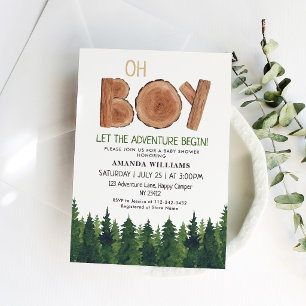 Oh Boy Rustic Watercolor Woodland Baby Shower Invitation