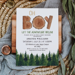 Oh Boy Rustic Watercolor Woodland Baby Shower  Invitation