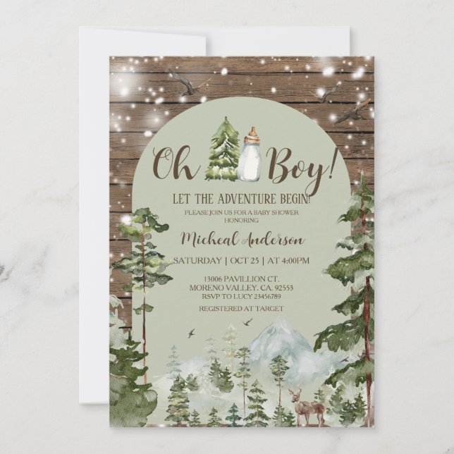 Oh Boy Rustic Wood Adventure Christmas Baby Shower Invitation (Front)