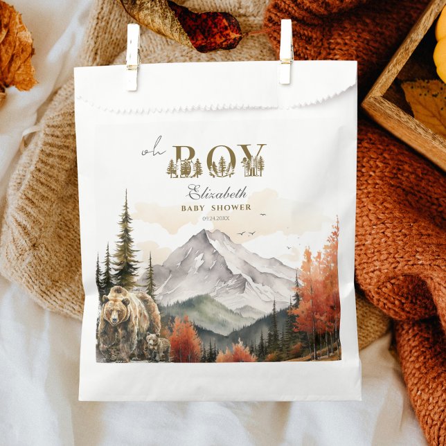 Oh Boy Rustic Woodland Bear Mountain Baby Shower Favor Bag (Creator Uploaded)