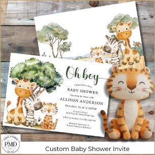 Oh Boy Safari Animal Baby Shower Invitation