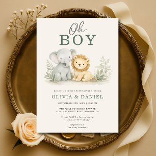 Oh Boy Safari Animal Couples Baby Shower Invitation