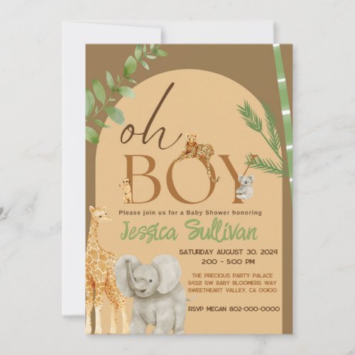 Oh Boy Safari Animal Earth Tone Baby Shower Invitation