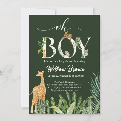 Oh Boy Safari Animal Forest Greenery Baby Shower Invitation