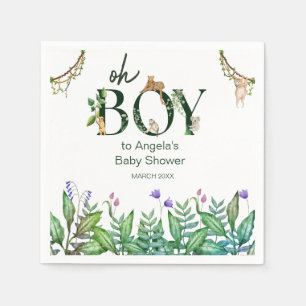 Oh boy Safari Animal Jungle Green Baby Shower Napkins