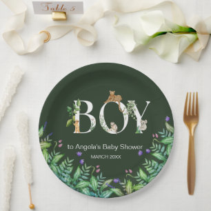 Oh boy Safari Animal Jungle Green Baby Shower Paper Plates