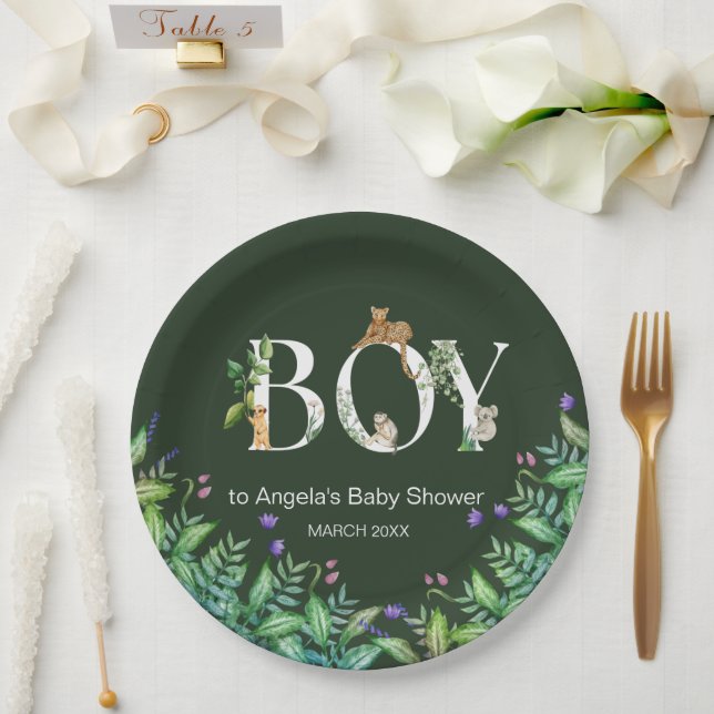 Oh boy Safari Animal Jungle Green Baby Shower Paper Plates (Wedding)