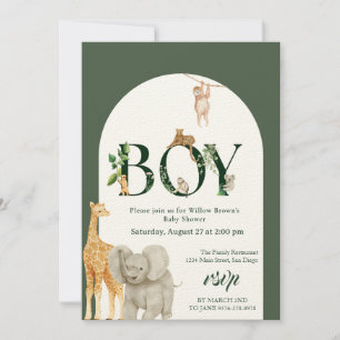 Oh Boy Safari Animal Jungle Greenery Baby Shower Invitation
