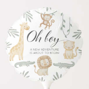 Oh Boy Safari Animals Baby Shower Jungle Greenery Balloon