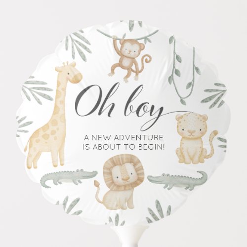 Oh Boy Safari Animals Baby Shower Jungle Greenery Balloon