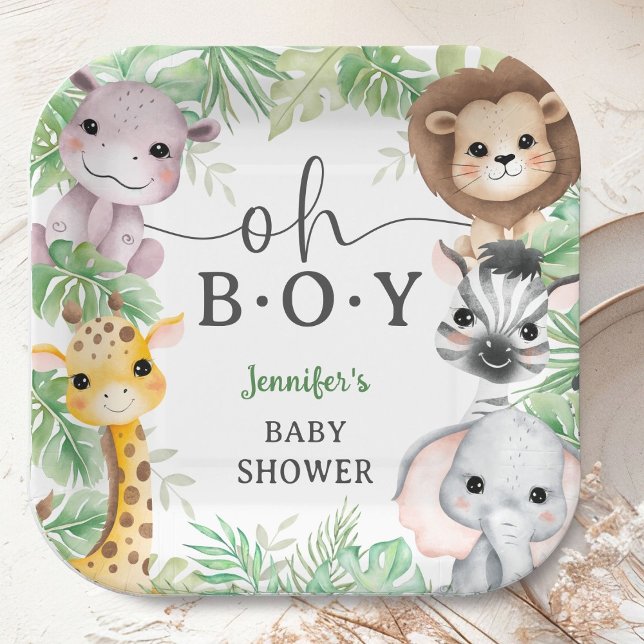 Oh Boy Safari Animals Baby Shower Jungle Paper Plates (Creator Uploaded)