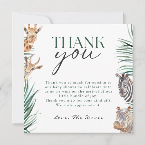 Oh Boy Safari Animals Baby Shower Thank You Card