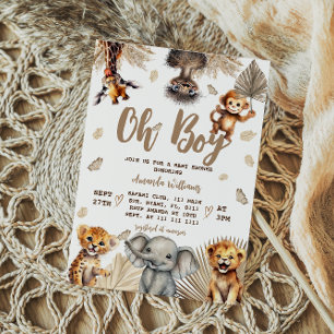 Oh Boy Safari Animals Boho Baby Shower Invitation