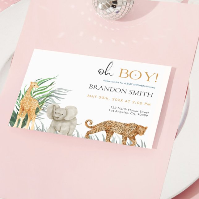 Oh Boy Safari Animals Jungle Baby Shower  Invitation (Creator Uploaded)
