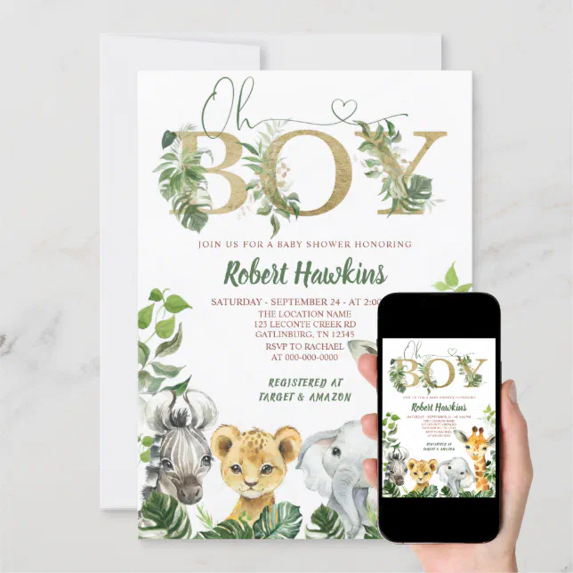 Oh Boy Safari Baby Shower Invitation Zazzle