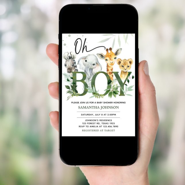 Oh Boy Safari Baby Shower  Invitation (Front Digital)