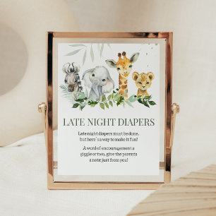 Oh Boy Safari Baby Shower Late Night Diapers Poster
